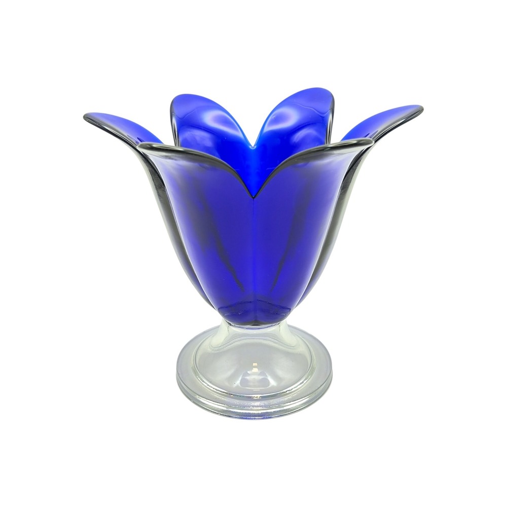 Studio Nova Edge Cobalt Blue Glass Vase Tulip Flower Centerpiece MCM Style